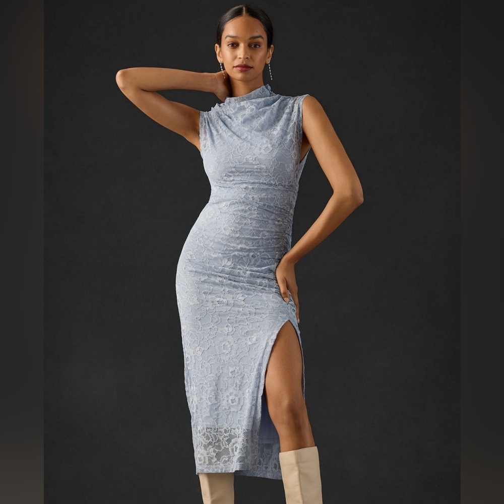 Maya Ruched cowl-neck dress 
Lace version